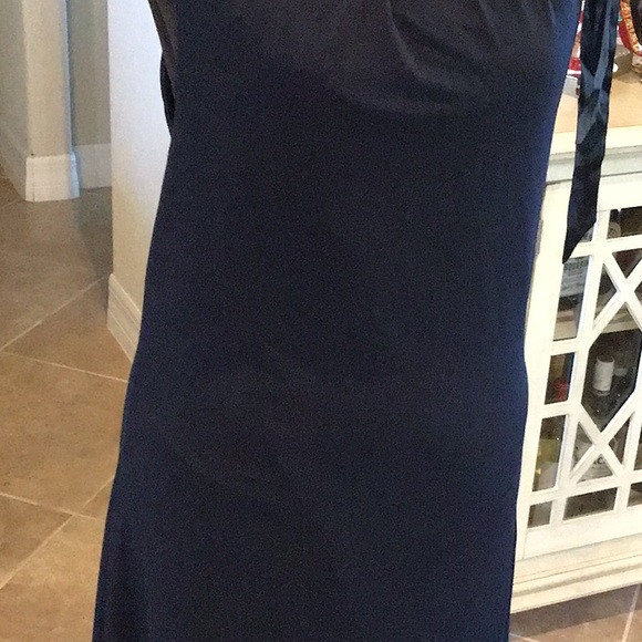 Cassis stretch halter dress, deep navy with black ribbon top, size medium - Picture 3 of 8